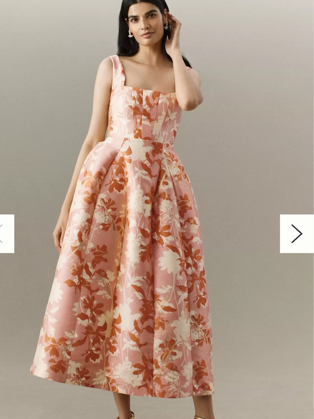 Anthropologie BHLDN Pink Floral Square-Neck Midi Dress